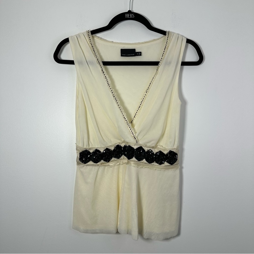 The Limited Women’s Y2K Cream Embellished Surplice Top Size M